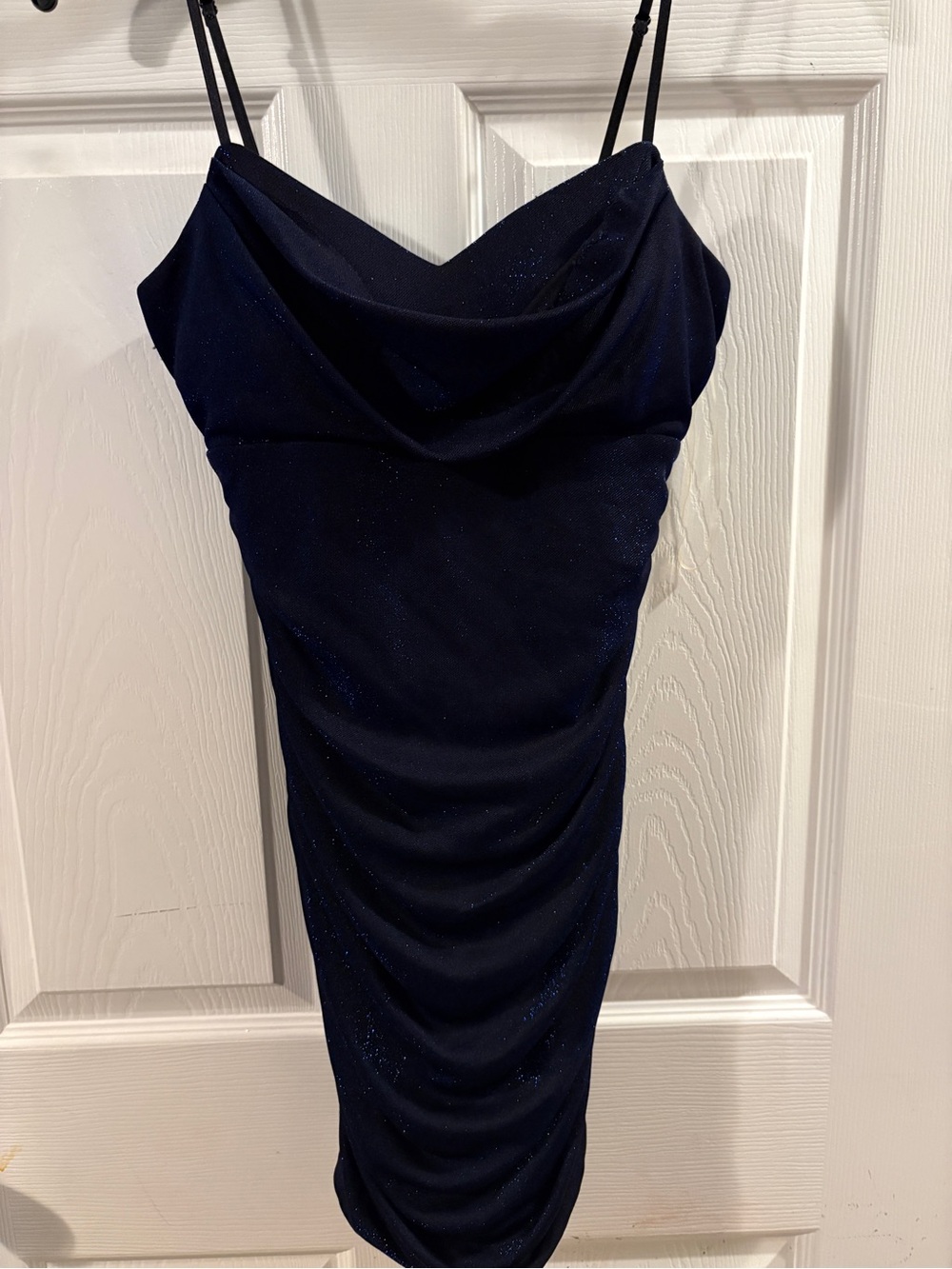 Honey and Rosie Navy Sparkle Cowl Slip Homecoming Dress